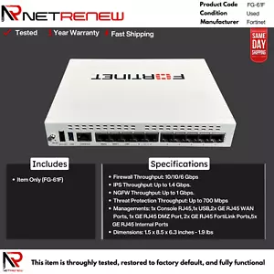Fortinet FG-61F 5x puertos GE RJ45 firewall de próxima generación con adaptador de corriente - Imagen 1 de 1