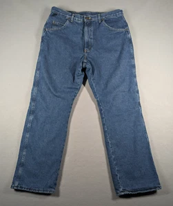 Vintage Wrangler Jeans Mens W36 L30 Blue Rugged Wear Denim Fleece Lined Chores - Picture 1 of 12