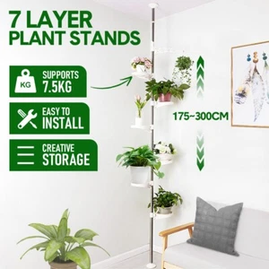 7-Layer Indoor Plant Stands Tension Pole Metal Pot Hanging Flower Display Rack - Picture 1 of 10
