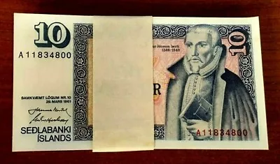 ICELAND 10 KRONUR P-48 1961 x 10 Pcs Lot PACK BOOK UNC BUNDLE MONEY BANK NOTE - Image 1 of 4