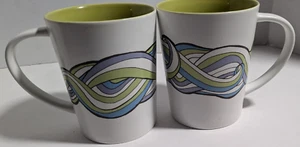 Lot of 2 - 2010~STARBUCKS New Bone China PASTEL WAVE Green Interior COFFEE MUGS - Picture 1 of 5