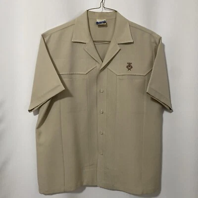 Camisa Hawaiana Iolani Ejecutiva Para Hombres M/L Beige Tostado De Colección Años 70 Hecha en EE. UU. Foto 1 de 4