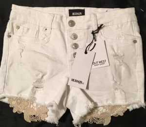 Hudson Kids Out West Short Shorts White With Lace Leg Girls Size 14  New w/Tags - Picture 1 of 10