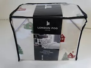London Fog Turkish Flannel queen Size Sheet Set cabin in the woods pattern - Picture 1 of 3