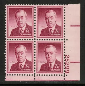 US USA Sc# 1040 MNH FVF PLATE # BLOCK Woodrow Wilson 28th President Virginia - Picture 1 of 1