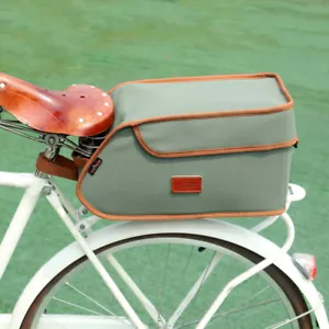 TOURBON Green Canvas Bicycle Cooler Bag Camping Bike Rear Rack Lunch Case - Picture 1 of 21
