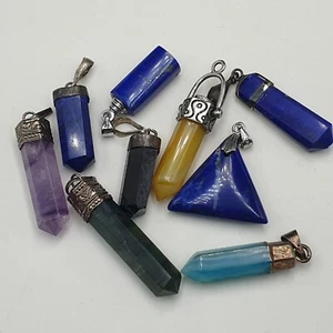 Lot Of Vintage Mix Stone Pendants Lapis Lazuli , Amethyst ,Brass & Silver - Picture 1 of 21