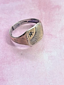 ANTIQUE ART DECO 9CT GOLD & SILVER RING SIZE ADJUSTABLE 1920S - Picture 1 of 15