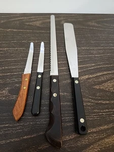 Juego de 4 cuchillos de chef vintage de acero inoxidable con mango de madera de pedernal Enco - Imagen 1 de 6