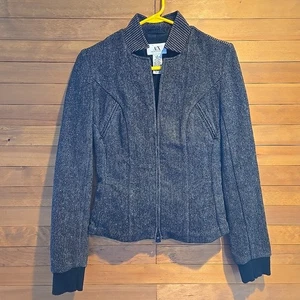 Armani Exchange Jacket Womens Small Wool Blend Mixed Media Peplam Hem Academia  - Picture 1 of 11