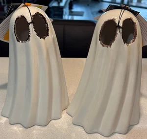 Neu 2er Set Martha Stewart Keramik LED Licht gruseliger Geist Halloween Dekor 9" - Bild 1 von 7