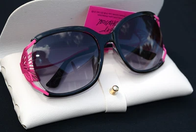 NWT Luv Betsey Johnson Pink Butterfly Accent Oval Oversized Sunglasses w/case - Image 1 of 4