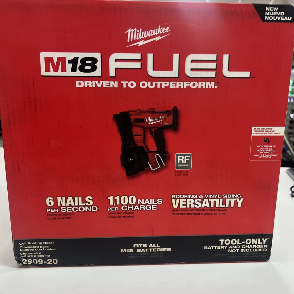 Milwaukee 2909-20 M18 FUEL 18V Cordless Li-Ion Coil Roofing Nailer - Bare Tool
