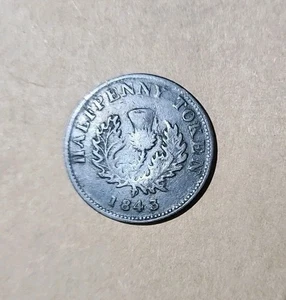1843 Half Penny Province Of Nova Scotia Canada Antique Coin Bank Token Authentic - Picture 1 of 3