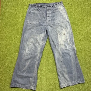 Vintage US Navy Sailor Pants 60s 70s Denim Boot Cut Button Fly Size 32 - Picture 1 of 24