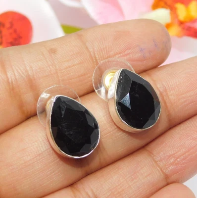 Orecchini pendenti in onice nera goccia argento sterling 925 placcato gioiell... - Immagine 1 di 4