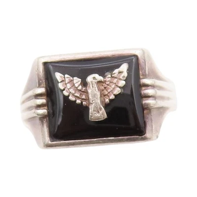 925 Sterling Silver Vintage Ring AVON Black Onyx Solid Eagle Band Sz 13 RG33571 - Image 1 of 4