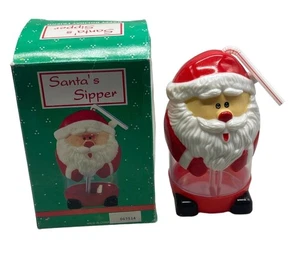 Geschenk Basteln Nikolaus Sipper Tasse mit Strohhalm Kunststoff rot weiß Henkel LESEN gebraucht ansehen - Bild 1 von 7
