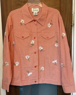 Chaqueta Quacker Factory para mujer elástica naranja guinga margarita talla L nueva sin etiquetas Foto 1 de 4