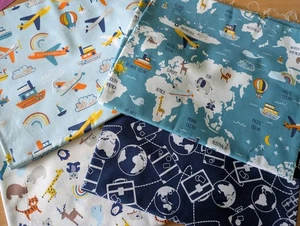 π Adventure & Animal Travel Fabric Bundle β 4 x 40"x45" β 100% Cotton β Unused - Picture 1 of 2