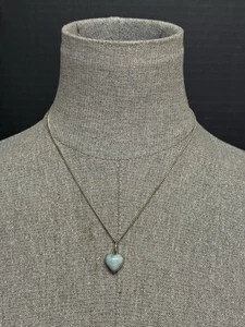 Sterling Larimar Turquoise Heart Necklace 18” Sterling Chain #4841 - Picture 1 of 6