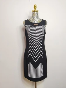 Frank Lyman Sleeveless Black White Stripe Stretch Jersey Dress Size UK 12 EUC - Picture 1 of 7