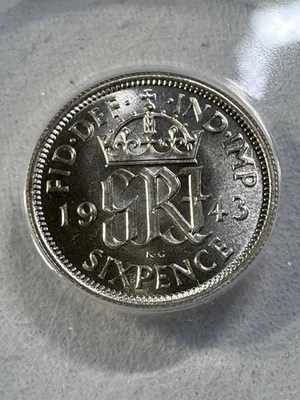 1943 Great Britain Silver 6 Pence Graded MS 62 by ANACS - Image 1 of 4