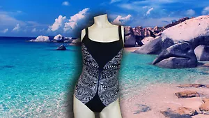 NWT GOTTEX SQUARE NECK BLACK BUTTERFLY 1-PIECE BATHING SUIT SWIMSUIT SZ-8 - Picture 1 of 6