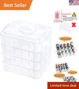 Clear Plastic 4-Layer Thread Organizer with Lockable Compartments for 80 Spools - Picture 1 of 9