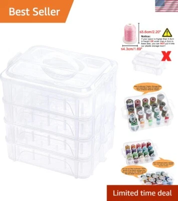 Clear Plastic 4-Layer Thread Organizer with Lockable Compartments for 80 Spools - Image 1 of 4