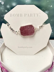 NIB RBP4912 Blissful Heart Genuine Dark Rose Druzy Silver Plating Bracelet - Picture 1 of 3