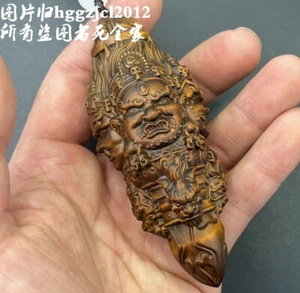 Old Boxwood Carved Mahakala Vajra Dorje Phurpa Exorcism Talisman Buddhism Decor - Picture 1 of 4