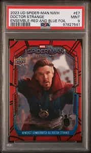 2023 UD Spider-Man No Way Home Dr. Strange Ensemble E-7 Red & Blue Foil PSA 9 - Picture 1 of 2
