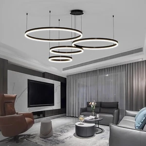 Moderner LED Kronleuchter 4 Ringe schwarz Pendelleuchte Küche UVP 249,99 £ - Bild 1 von 9