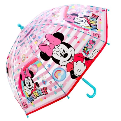 Minnie Mouse Umbrella Pink Dome Bubble Brolly Girls Kids Official Disney