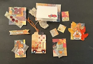 #2703 Fall Gnomes Thankful Handmade Ephemera Embellishment Set Tags Clusters - Picture 1 of 12