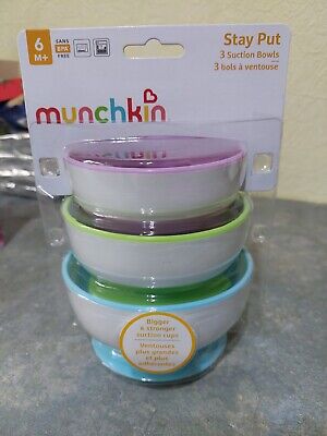 Munchkin Stay Put Suction Bowls Pack Of 3 Pastel Colours • 5£