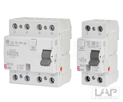 ETI Fehlerstromschutzschalter FI-Schalter RCD 2,4-polig 25,40,63A 30mA Installat