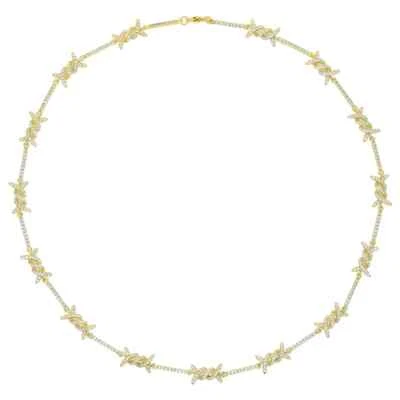 Geometric CZ Bar Barbed Wire Charm Necklace Gold Color 5A CZ Fashion Jewelry - Image 1 of 3