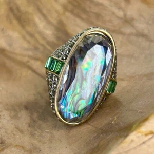 Anillo Akkad Tailandia Grande Ovalado Iridiscente Talla 5.5 Joyería de Moda - Imagen 1 de 9