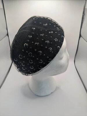 Vintage Adele Claire New York Black Embellished Pillbox Hat With Netting &Hat... - Image 1 of 4