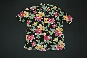 VTG Reyn Spooner Hawaiian Aloha Shirt M Medium Floral Flower Hibiscus Black - Picture 1 of 5