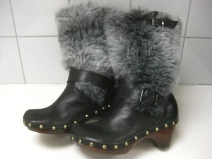 FUR TOP BOOTS 3 black italian leather wood heel studs steampunk military HASSAN - Picture 1 of 13