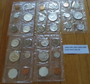 1960 1961 1962 1963 1964 Proof Set Silver Flat Pack U.S. Mint 5 Silver Sets # 20 - Picture 1 of 2