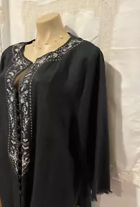 Mirrorswoman Size 18 100% Linen Black V - Neck Blouse Tunic Top embroidery beads - Picture 1 of 12