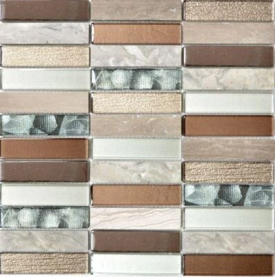 Mosaïque Marron Clair Argent Gris Miroir Mosaïque Bain 87-68X_F 10 Mosaikbögen - Photo 1/4