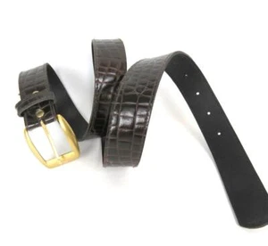 Belt Women's Size S-M Faux Alligator Embossed Brown Vegan Gold Tone Buckle 41" L - Picture 1 of 6