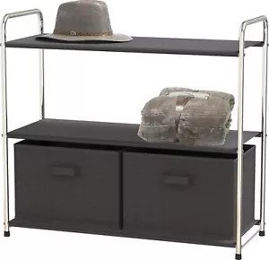 3-Tier Closet Storage with 2 Drawers, Dark Grey - Picture 1 of 8