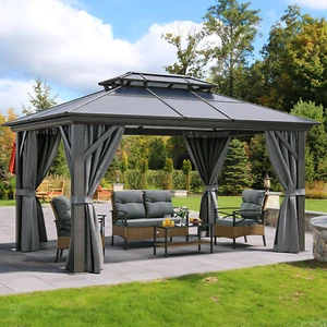 Outdoor with Netting and Shaded Curtains, Aluminum Frame Garden Tent for Patio - Picture 1 of 6