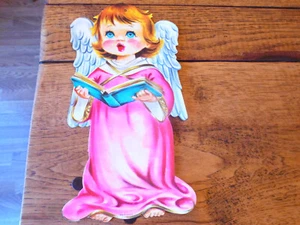Vintage 14" Pink Christmas Easter Singing Angel Cardboard Die Cut: So Cute! - Picture 1 of 5